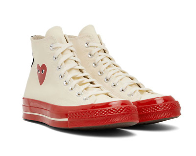Comme des Garçon Play Off-White & Red Converse Edition Chuck 70 Sneakers