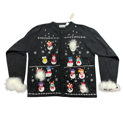 BP Design Cardigan Women's XL Black Faux Fur Cute Christmas