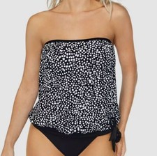 Island Escape Women's Black Coral Gables Printed Tankini Top Swimwear Size 16