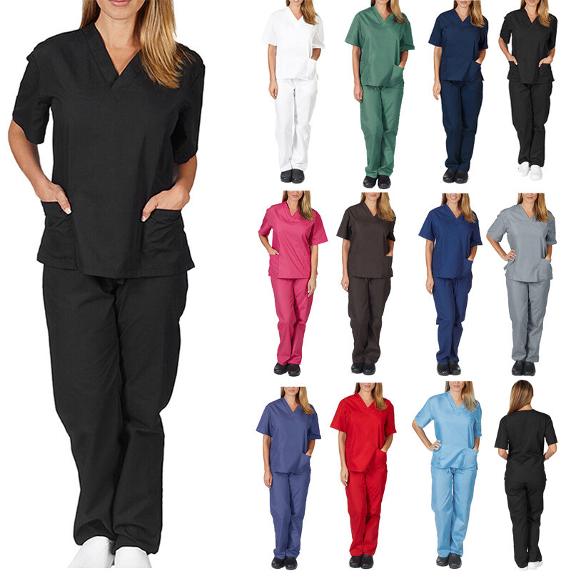 Traje de 2 piezas para hombre y mujer Hospital médico enfermera uniforme exfoliante top y pantalones