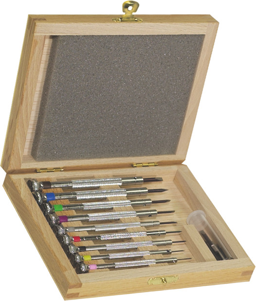 Horotec 01.300 Assortiment de 9 tournevis de précision classiques dans leur coffret en bois