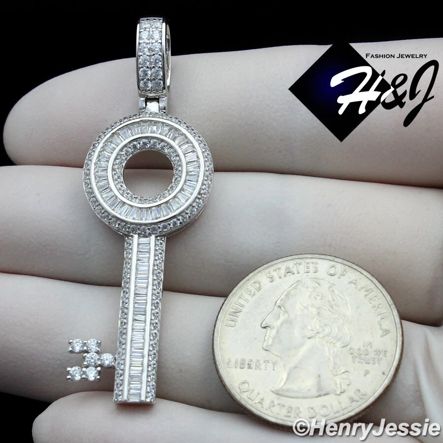 КУЛОН МУЖСКОЙ ЖЕНСКИЙ ТВЕРДОЕ СЕРЕБРО 925 ПРОБЫ ЛЕДЯНОЙ БЛЕСТЯЩИЙ CZ 3D ФОРМА КЛЮЧА * SP261 - Изображение 3 из 4