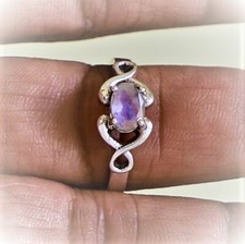 RAINBOW MOONSTONE NATURAL GEMSTONE 925 STERLING SILVER HANDMADE JEWELRY RING