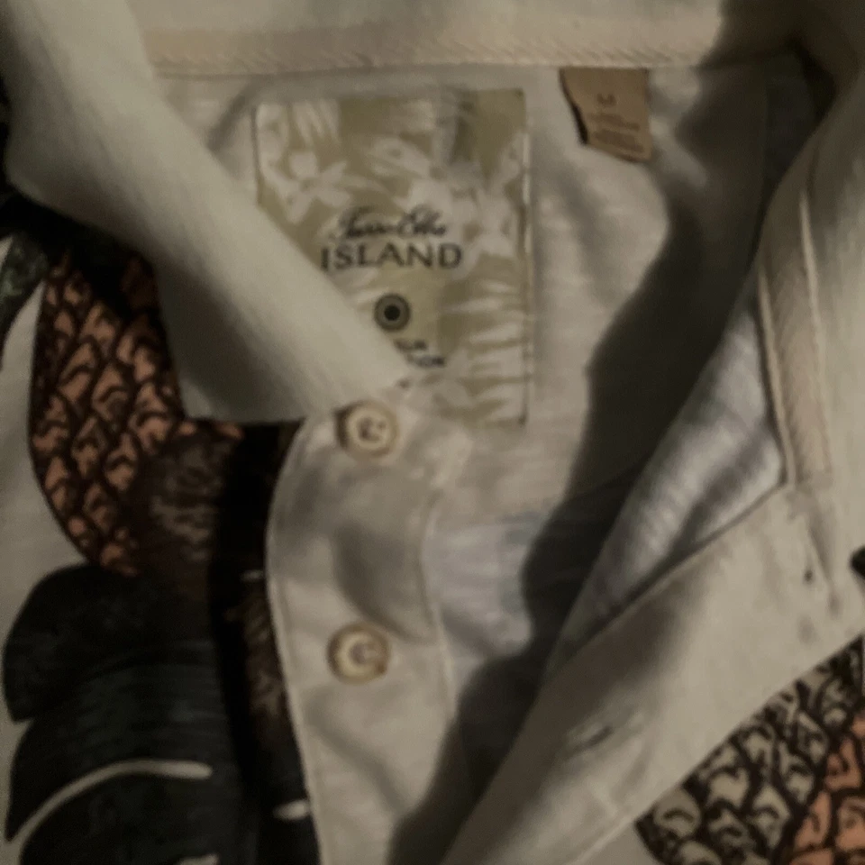 Rare Tasso Ella Island Floral Pineapple Polo Beige Green Men’s Shirt Medium - Image 2 of 4