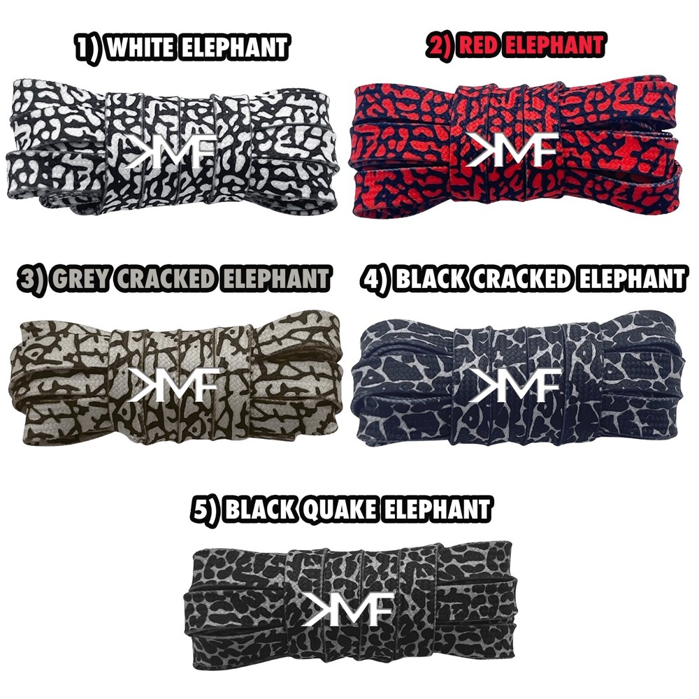 Elephant Print Flat Colorful Shoelaces New Colors Laces AJ3 Pattern Inspired