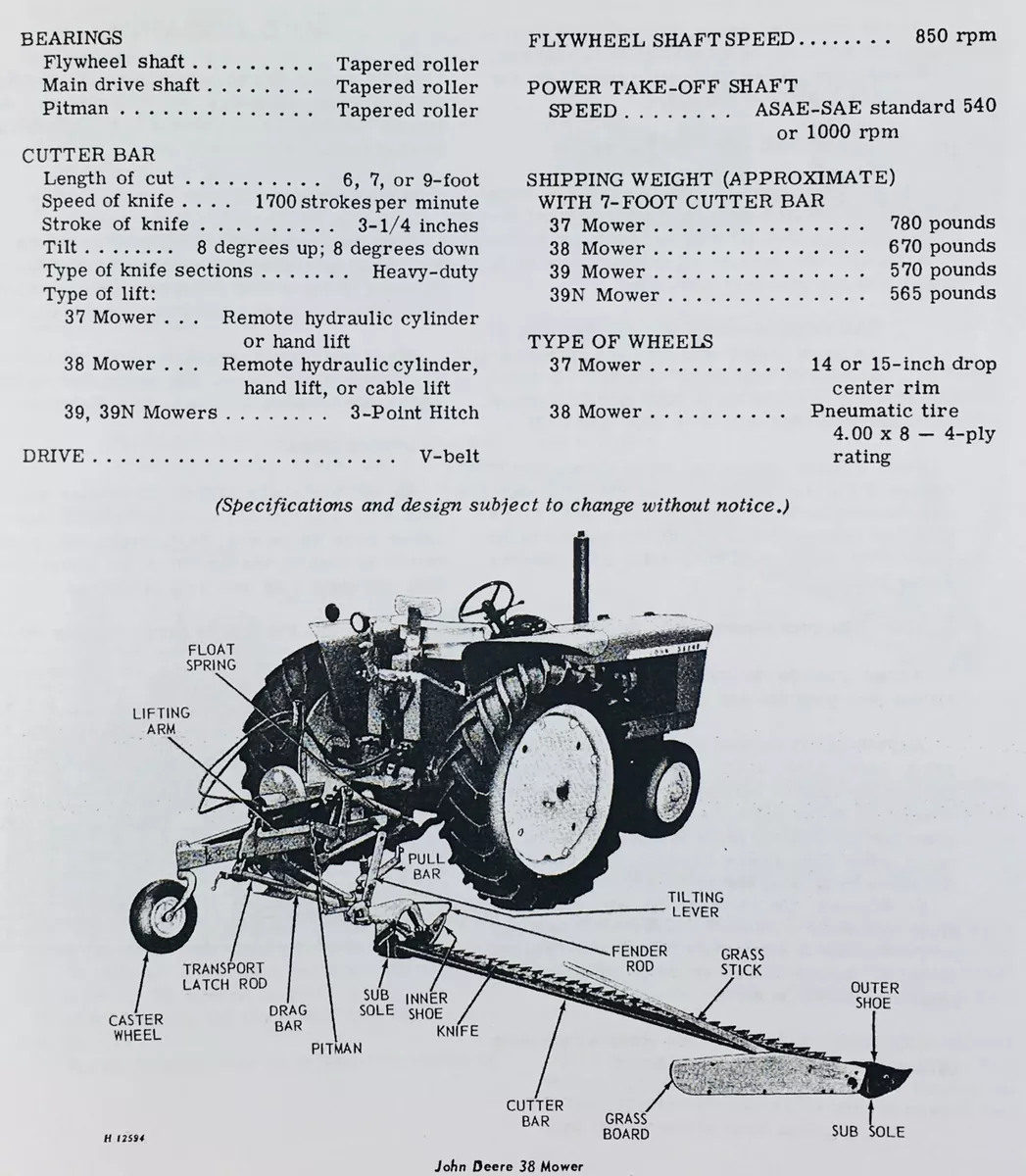 Operators Manual Parts Catalog Set For John Deere 37 38 39 Mower Sickle Bar  Hay