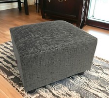 Footstool / Pouffe / Small Stool /Dark Grey Herringbone Chenille British Made