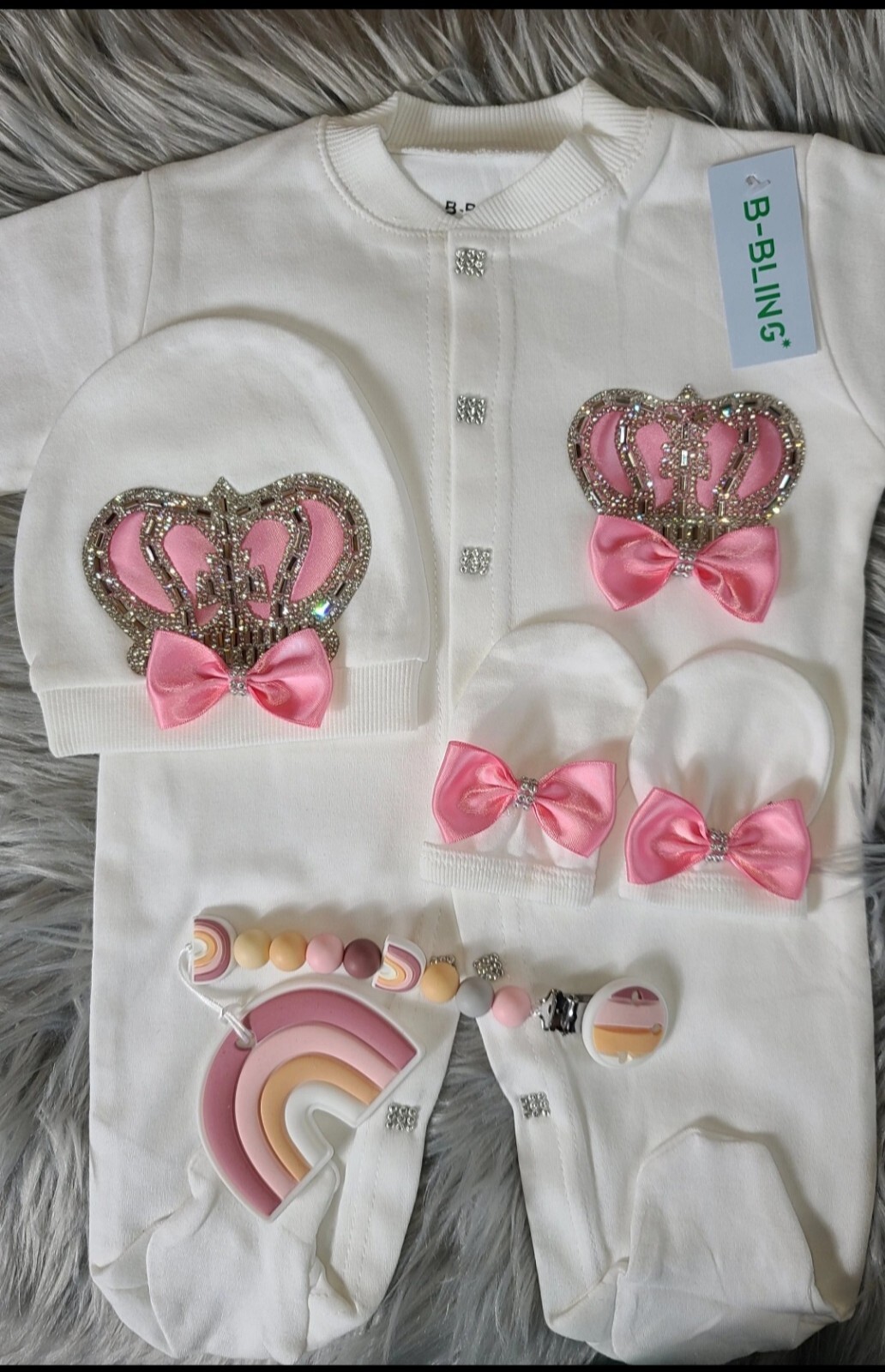 Bebé Niña Recién Nacido Corona Mameluco Set de Regalo 3 Piezas Arco Mameluco Set 11.11 Venta