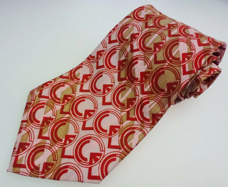 Corbata de Nylon Retro Deco Rojo, Rosa y Tostado Pieza Conversation Foto 4 de 4