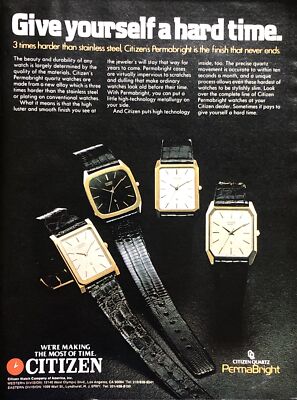 1981 Citizen PermaBright Quartz Watch PRINT AD Give Yourself Hard