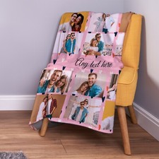 Personalised Pink Love Hearts Photo Fleece Throw Blanket - Valentines Day Gift