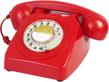 Red Rotary Dial Telephones 1980'S Classic Old Style Retro Landline Desk Telepho