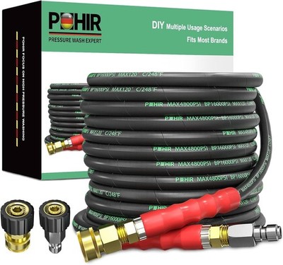 3/8'' Pressure Washer Hose 50 FT for Cold and Hot Water Max 248°F with Quick Conn