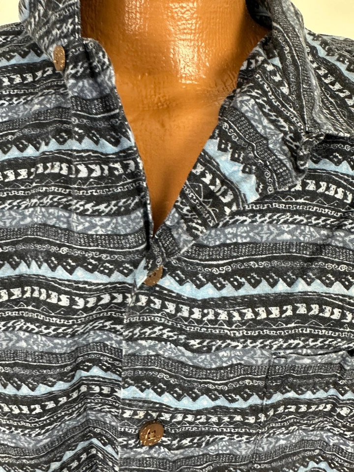 Camisa LL Bean Camp Hombres L Geométrica Rayas Hawaiana Playa Exterior Algodón Azul Foto 4 de 4