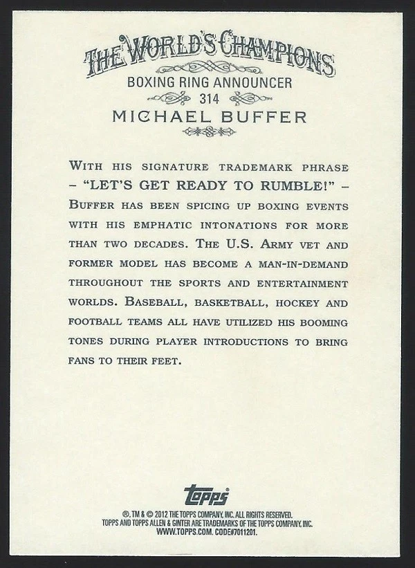 2012 Topps Allen Ginter #314 Michael Buffer Baseball Card  Boxing Ring Announcer - Image 2 of 2