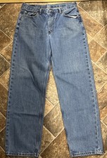 Levis 550 Relaxed Fit Blue Jeans Mens 36x32 Medium Wash Blank Tab Work Denim