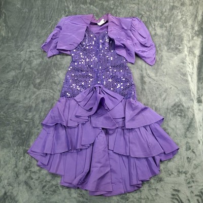 Vtg Zum Zum Purple Sequin Party Dress Juniors 9 10 Ruffle Bow USA HiLow Straple