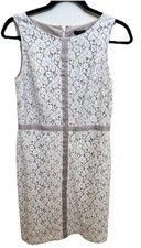 ANN TAYLOR Lace Eyelet Sheath Dress Beige Light Brown Size 2 Wedding Party