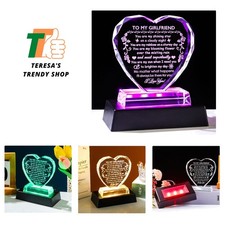 Romantic Crystal Heart Keepsake with Colorful LED Base - Perfect Gift for Her