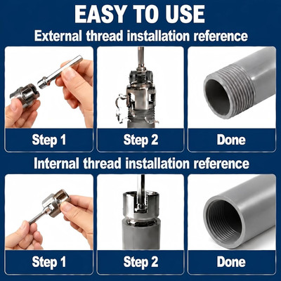 3 Pcs Pipe Thread Cutting Tool & PVC Pipe Threader Kit, Internal & External R...