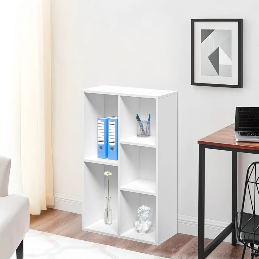 Armoire de bureau blanc avec 5 niches cubiques modulaires au design épuré