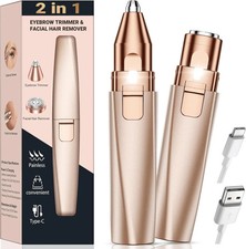 Eyebrow Trimmer Facial Hair Removal for Women: 2 in 1 Rechargeable Face Shaver a