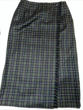 Vintage 80s Talbots faux wrap plaid Midi Pencil skirt 100 wool green