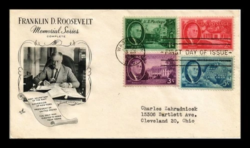 DR JIM STAMPS US COVER ROOSEVELT MEMORIAM FDC COMBO SCOTT 930-933 ARTCRAFT