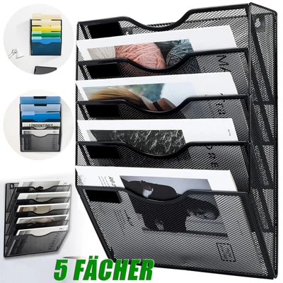 Zeitschriftenhalter Wand 5 Fächer Metall Organizer Dokumentenhalter Schwarz - Bild 1 von 4