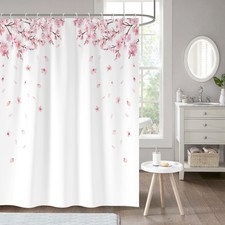 zokyer Pink Floral Shower Curtain, Cherry Blossom, 60x72 Inch, 12 Hooks