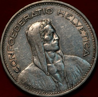 1933 B Switzerland 5 Francs Silver Foreign Coin