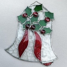 Sun Catcher Bell Collectible Retro Country Christmas Stained Glass Holly Berry