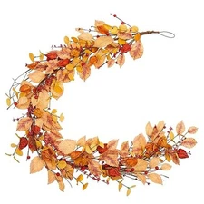 5 Feet Fall Garland Autumn Garland Artificial Fall Leaves Harvest Festival Gold