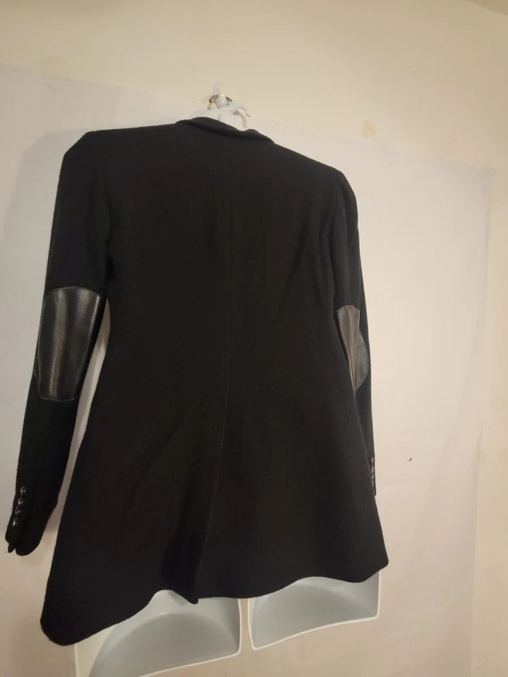 Ralph Lauren女式黑色羊毛混纺西装外套马术皮革肘贴 — 第 2/4 张图片