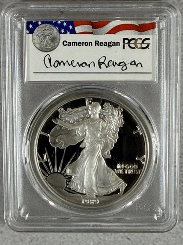 PR69 DCAM 1989-S American Silver Eagle Legacy Cameron Reagan Signed PCGS *8P25