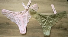 NWT Lot of 2 Victoria's Secret Silky Smooth Lace High-Leg Thong Panties M