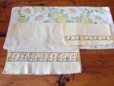 3 Vintage Cannon Yellow Peach Green Floral Terry Cloth Bath Hand Towel Washcloth