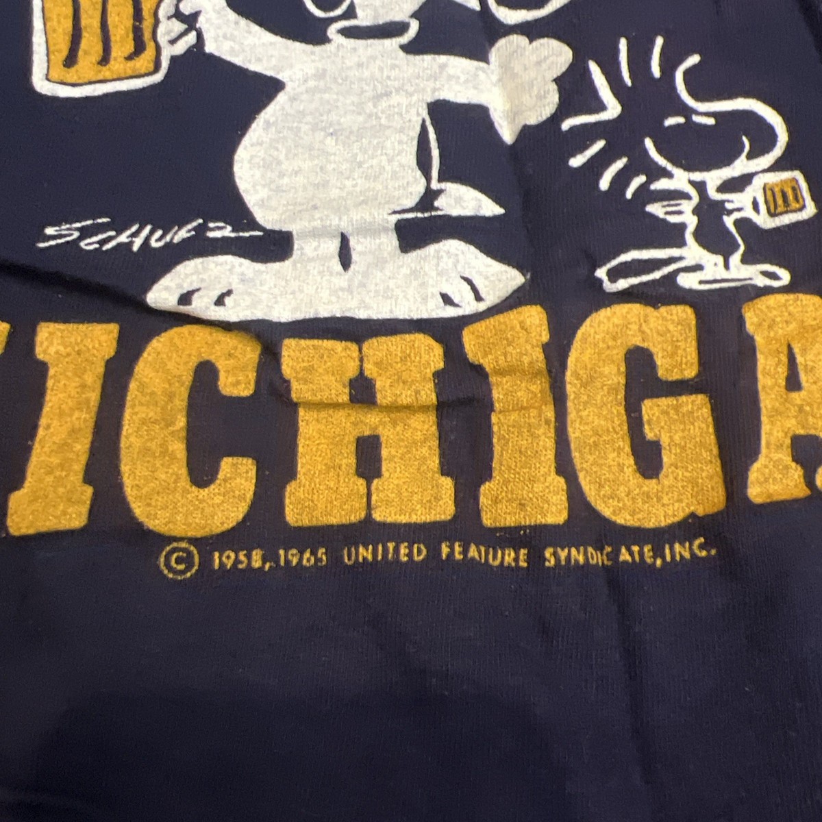 Vintage 70s Snoopy Michigan Shirt Single Stitch Rare Size XL 