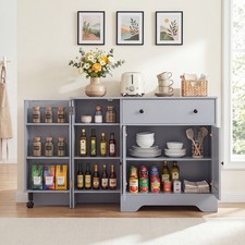 Wooden Coffee Bar Cabinet for Kitchen 105 cm Sideboard with 3 Doors Storage