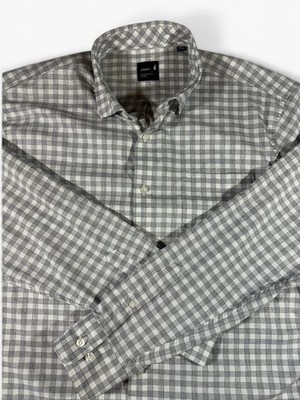 Johnnie-O Performance Dress Shirt XL Gray/White Check Long Sleeve Stretch