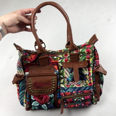 Desigual Y2K Multicolor Patchwork Handbag Floral Embroidered Boho Shoulder Bag
