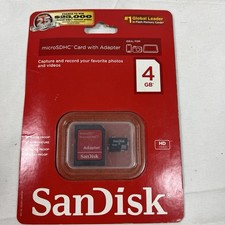 SanDisk 4GB Micro SDHC Memory Card With Adapter New Factory Sealed