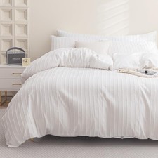 Duvet Cover Twin Size Bright White - 3PCS Boho Striped Duvet Cover Set Polyes...