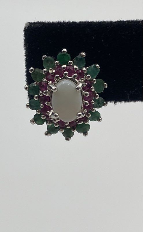 925 Sterling Silver Emerald And Ruby Stud Earring… - image 2
