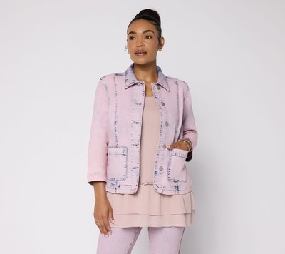 LOGO by Lori Goldstein Acid Wash Denim Jacket Denim Jacket Orchid Pink S New