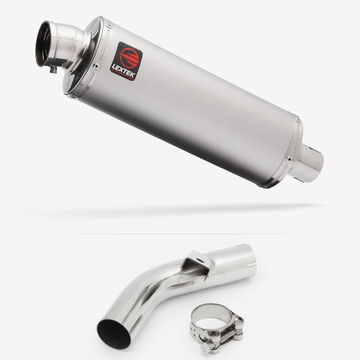 Lextek Stainless Steel OP1 Matt 350mm Exhaust with Link Pipe Silencer Chrome