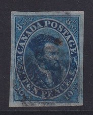 Canada. 1852. SG 14, 10c dull blue, on thin paper. Imperforate. Cat £2000.