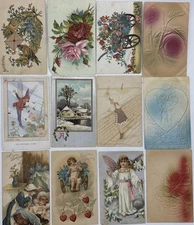 Lot of 12 Antique Greetings Postcards Best Wishes Valentine New Years Misc