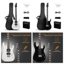 Electric Guitar All-In-One Kit W/ 20W Amp, Gig Bag Strap & Pickguard White/Black