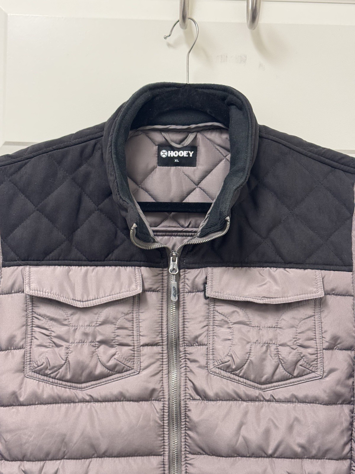Hooey Men’s Packable Full Zip Quilted Vest Size XL Gray & Black